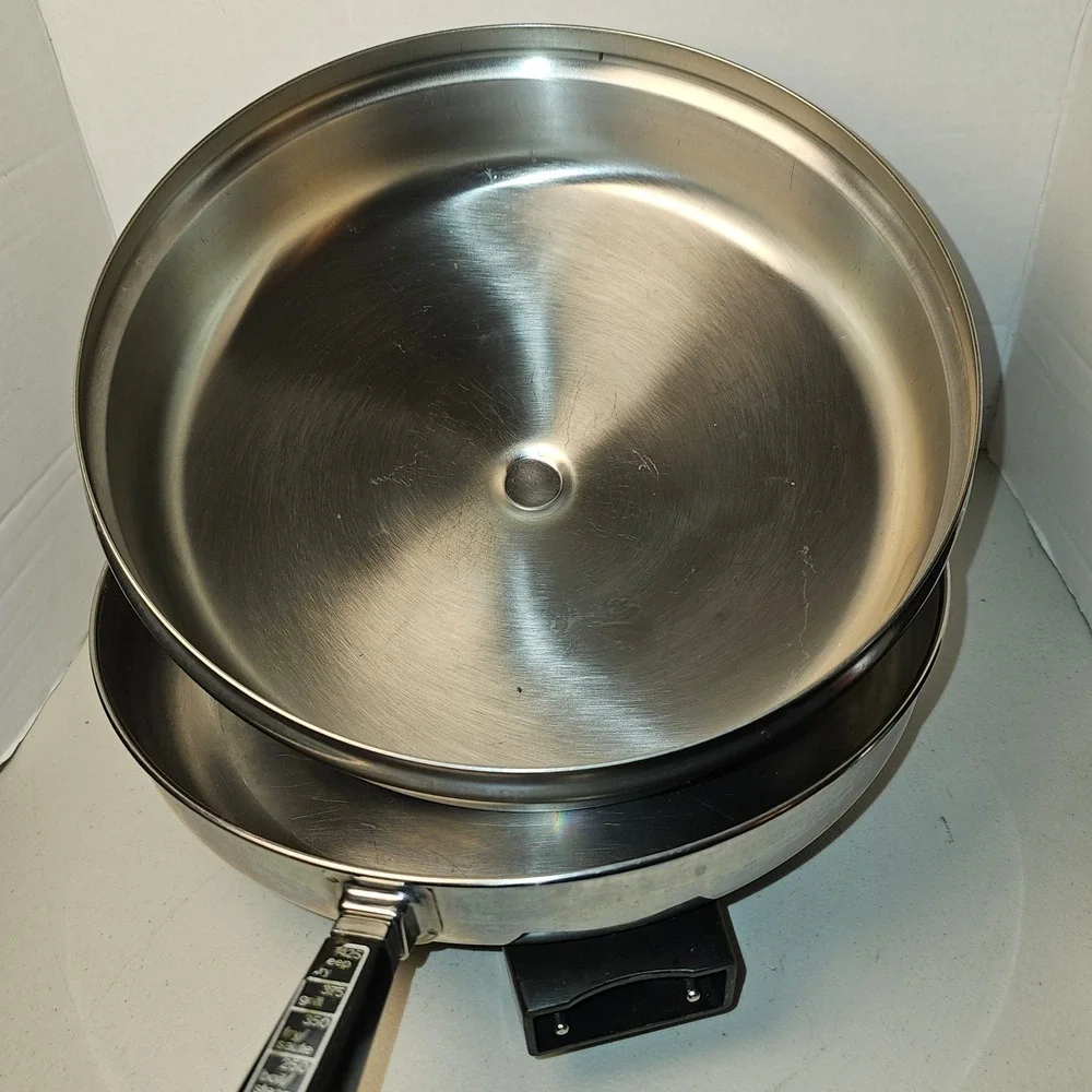 MCM Vintage Electric Fry Skillet Stainless Steel High Dome Lid Farberware B3000